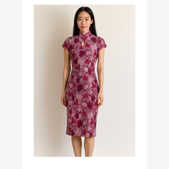 Red Embroidered Floral Qipao – Traditional Chinese Cheongsam Dress - Picture 3 of 5